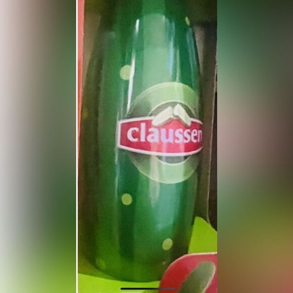 CLAUSSEN Pickle Shaped Tin Ornament With Gummy Pickle Inside~ New - Picture 2 of 6